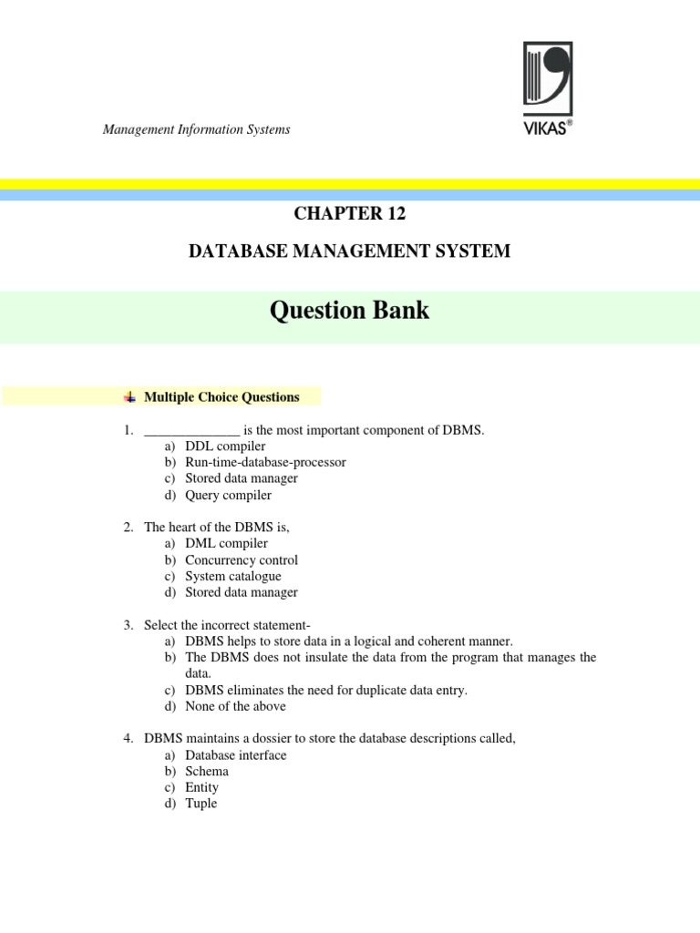 Database Management System MCQs | PDF | Computers