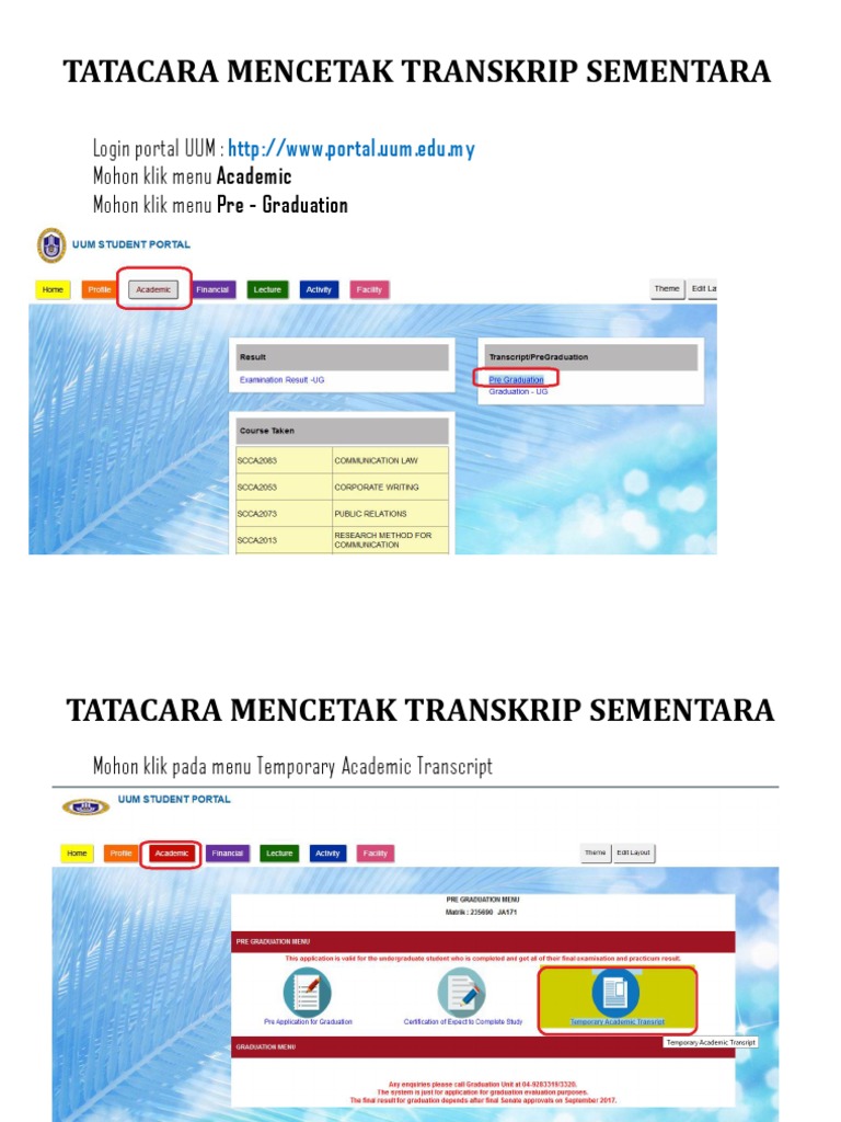 Tatacara Mencetak Transkrip Sementara Pdf Pdf