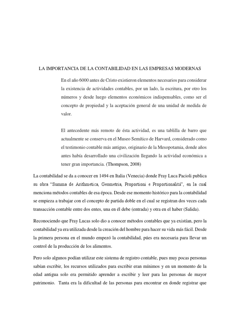La Importancia de La Contabilidad en Las Empresas Modernas | PDF ...