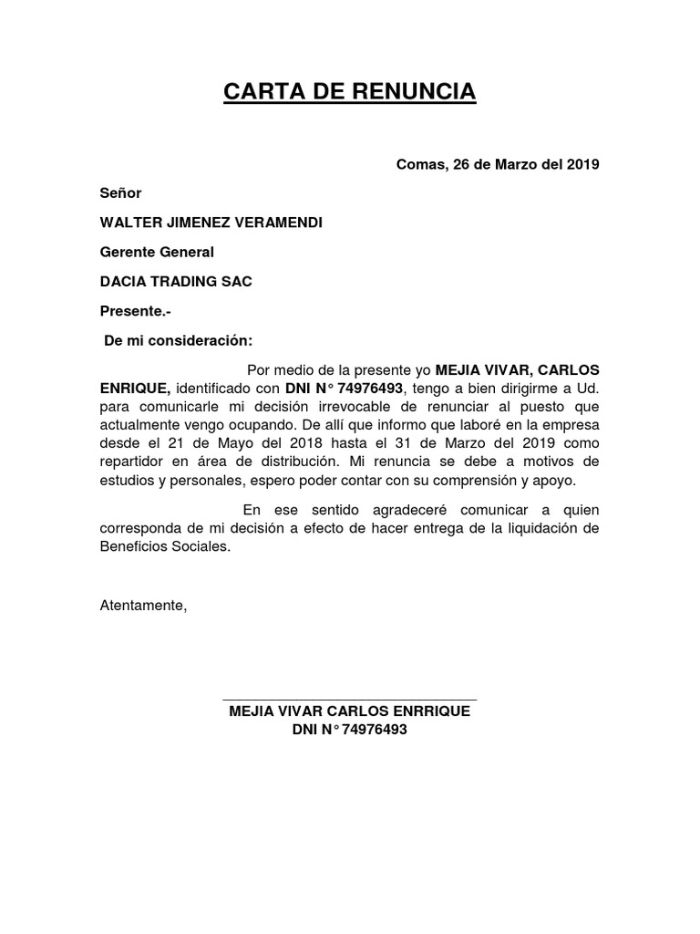 Carta de Renuncia