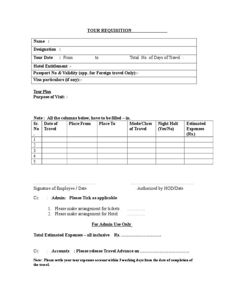 Employee Tour Requisition Form | PDF