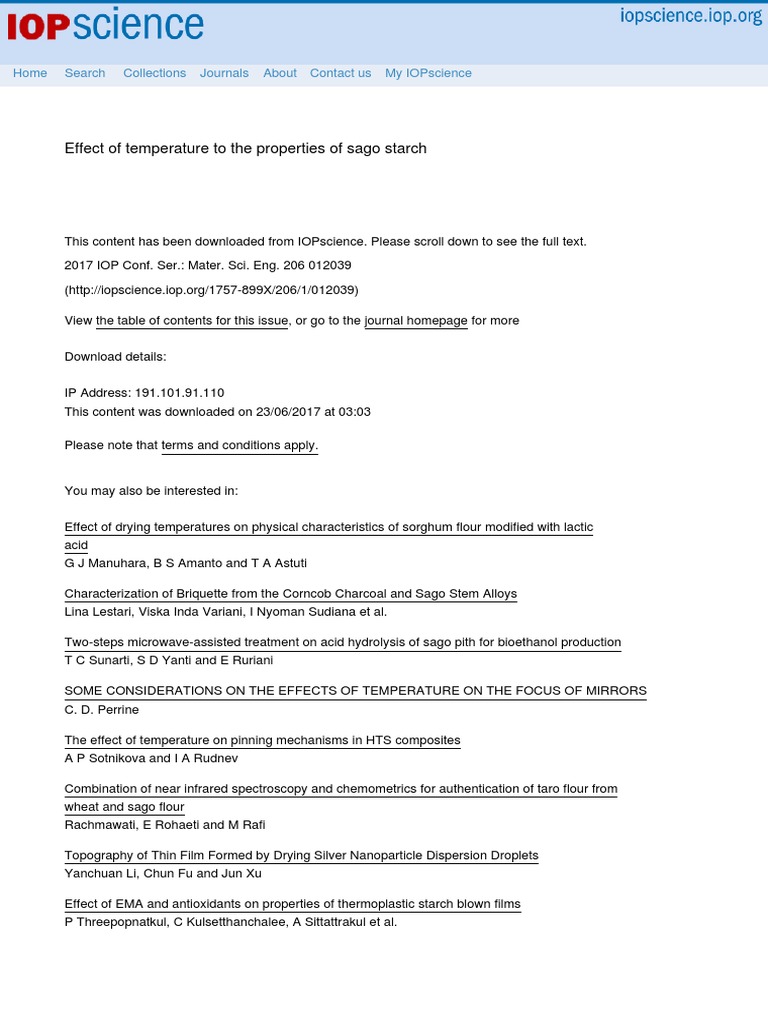 Effect of Temperature To The Properties of Sago ST PDF | PDF | Standard ...