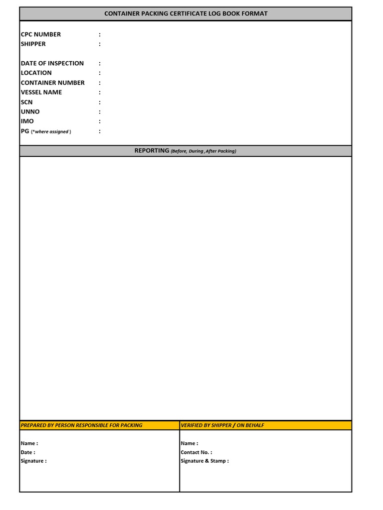 Container Packing Certificate Log Book | PDF