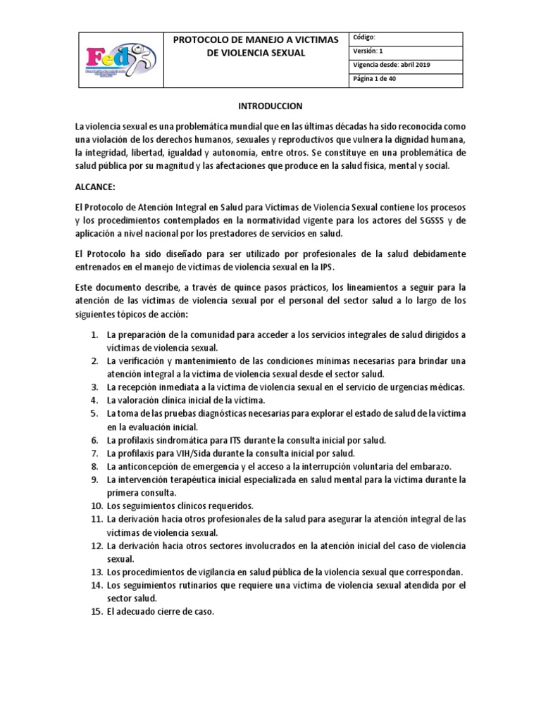 Protocolo de Atención a Víctimas de Violencia Sexual | PDF | Violación ...