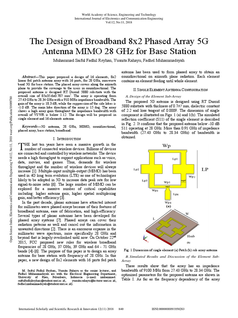 The Design of Broadband 8x2 Phased Array 5G Antenna MIMO 28 GHZ For ...