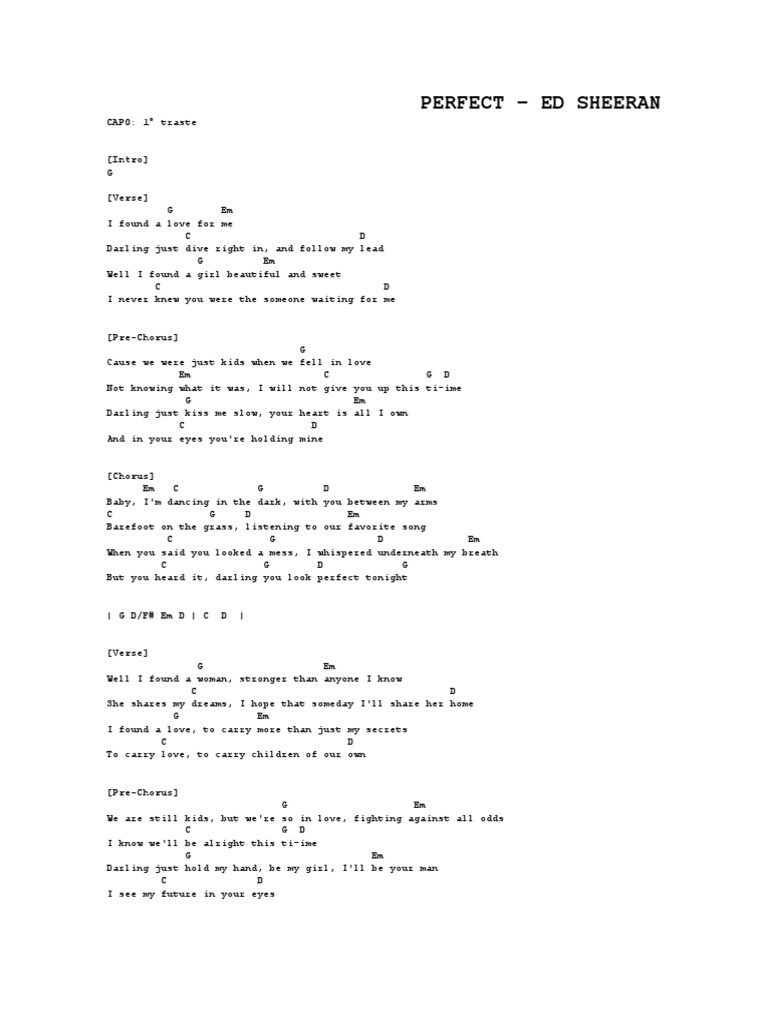 Perfect Ed Sheeran Chords Song Structure Pop Songs