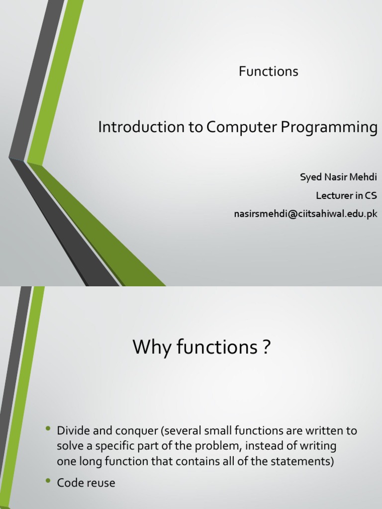 Introduction to Functions: Dividing Problems into Reusable Components ...