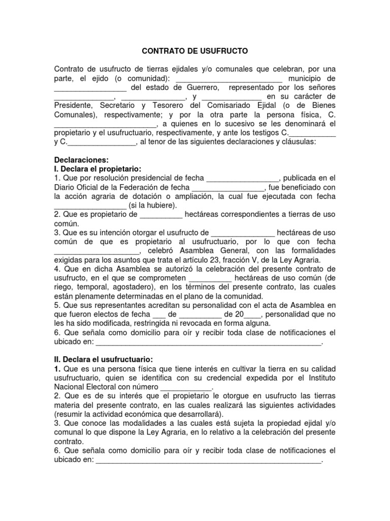 Contrato de Usufructo (Para Revision) - Impreso | PDF | Propiedad | Gobierno