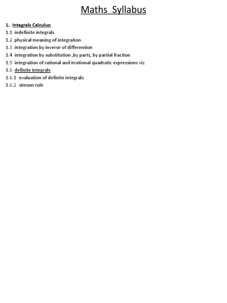 Maths Syllabus: Integrals Calculus Guide | PDF
