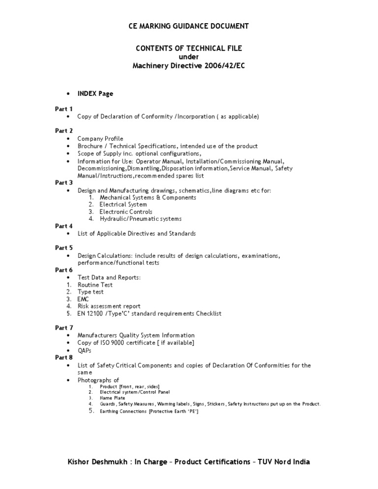 Technical File for Machinery Directive | PDF