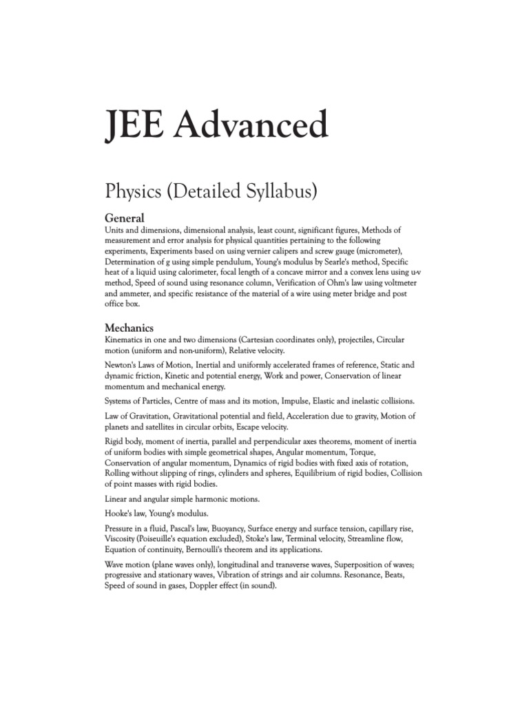 JEE Advanced: Physics (Detailed Syllabus) | Download Free PDF ...