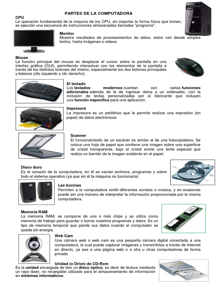 Partes y funciones de la computadora | PDF | Hardware de la computadora ...
