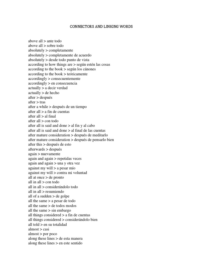 Connectors and Linking Words PDF Ocio