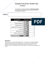 CMPT-101 Sample Final Exam Answer Key 3 Hours: Out of Mark