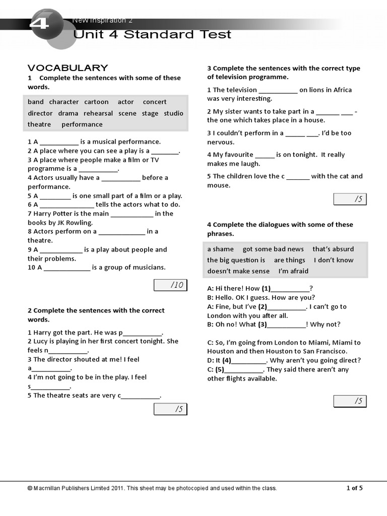 Unit 4 Standard Test: Vocabulary | PDF | Soap Opera | Actor