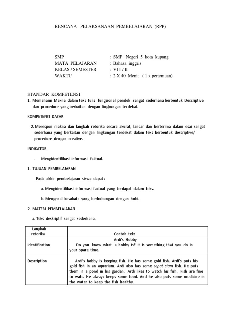 RPP Ujian PPL | PDF | Karier & Perkembangan | Seni & Disiplin Bahasa