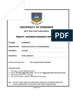 University of Zimbabwe: Mba574: Business Research Methods