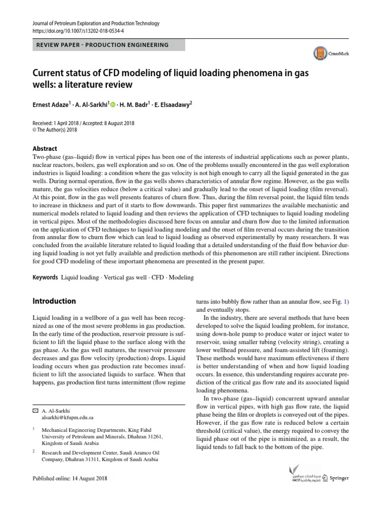 Current Status of CFD Modeling of Liquid Loading Phenomena in Gas Wells ...