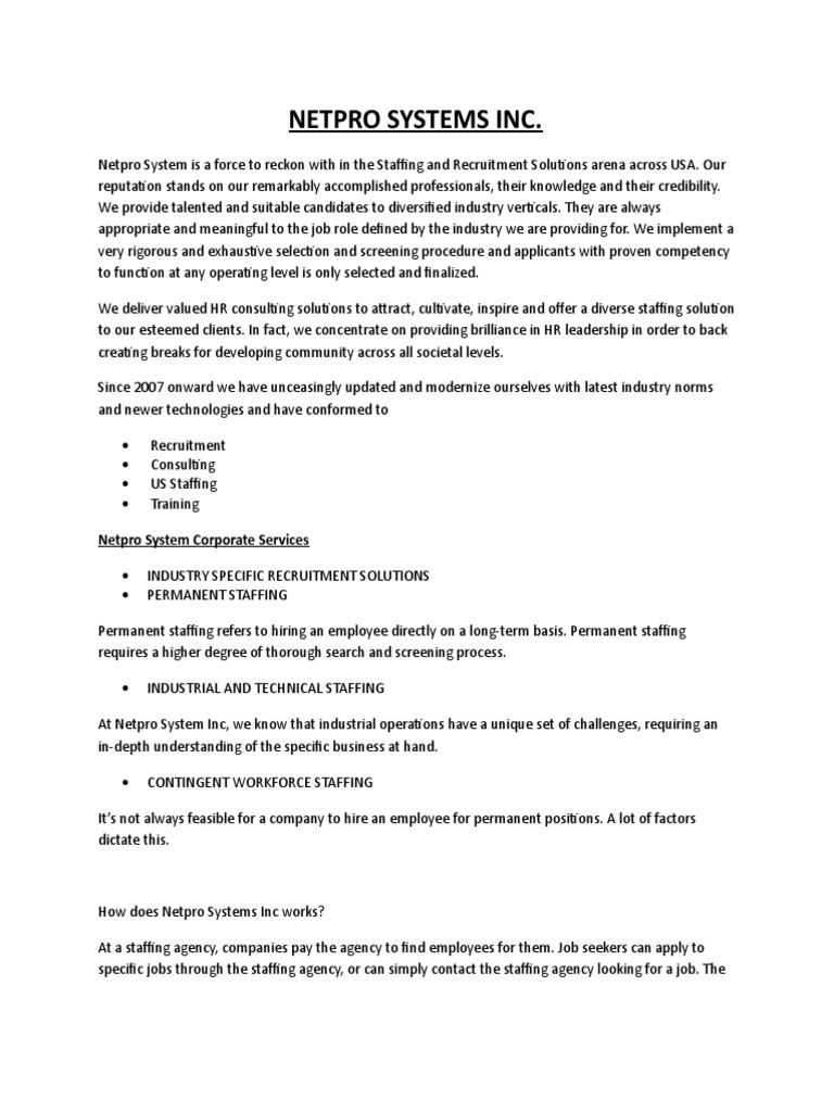 Netpro System Inc Download Free PDF Temporary Work H 1 B Visa