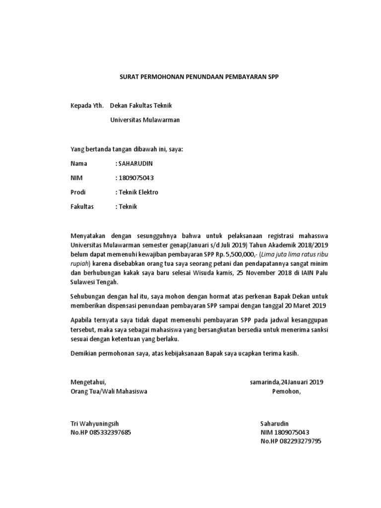 Surat Permohonan Penundaan Pembayaran SPP  PDF