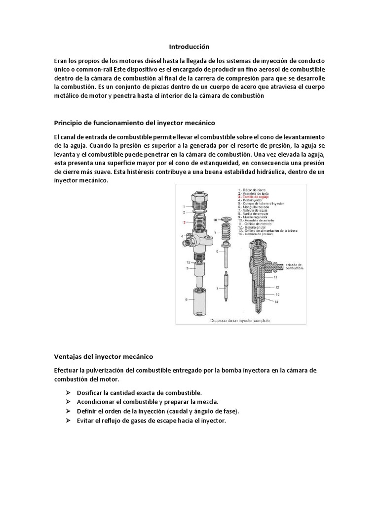 Partes y funcionamiento del inyector diésel | PDF | Tecnología
