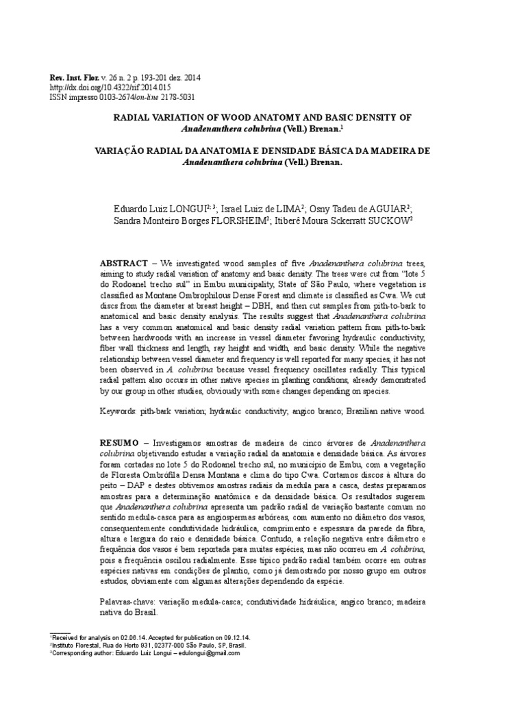 Longui Et Al, 2014 - Radial Variation of Wood Anatomy and Basic Density ...