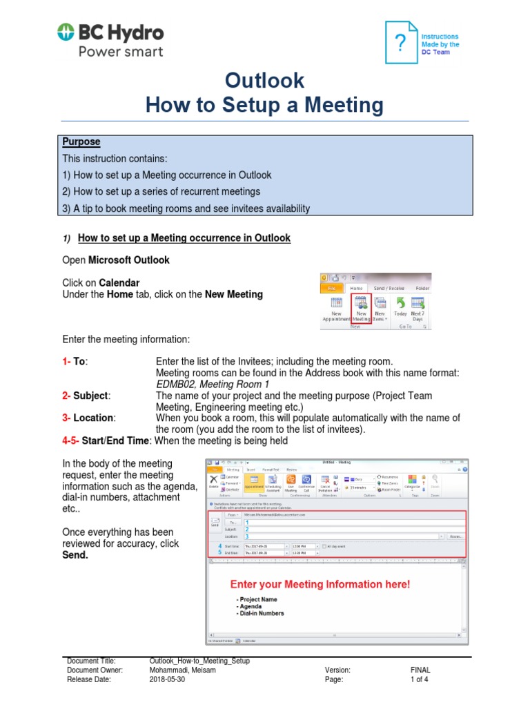 Meeting Setup in Outlook Guide | PDF | Microsoft Outlook | Microsoft ...
