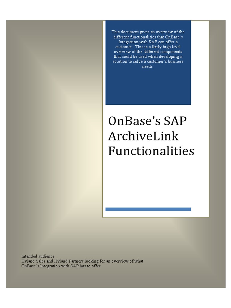 Onbase S Sap Archivelink Integration Overview Web Service Sap Se