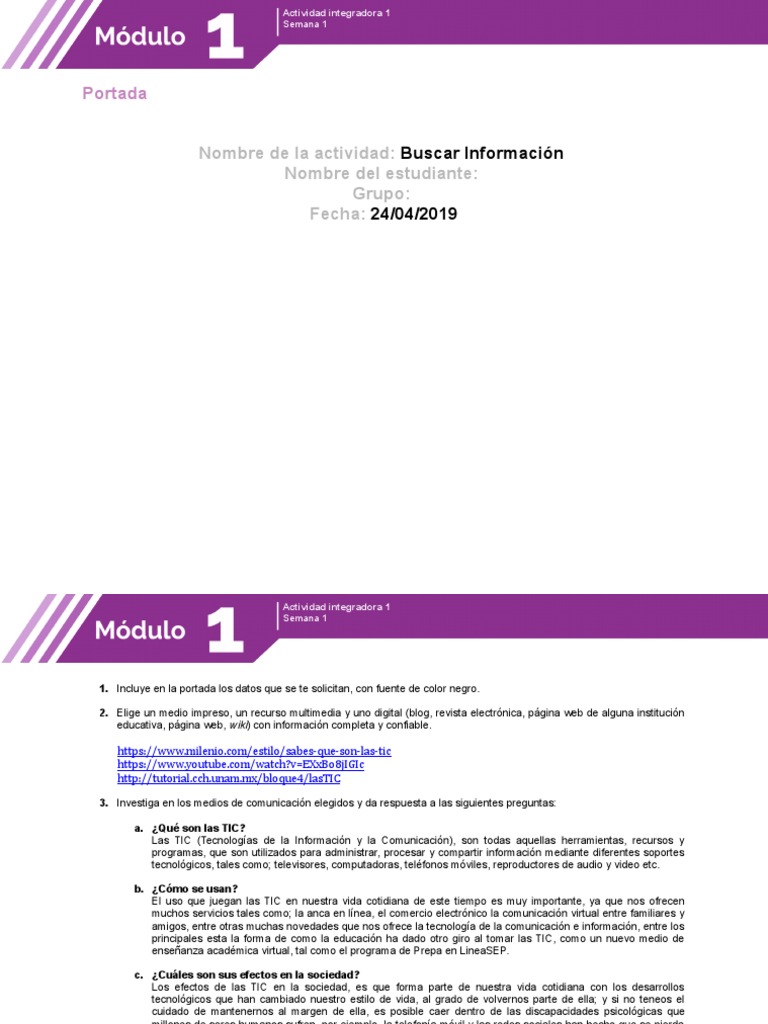 Actividad sobre TIC y fuentes confiables | PDF | Tecnología de ...