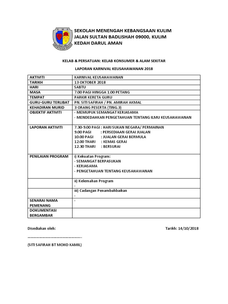 Laporan Karnival Keusahawanan