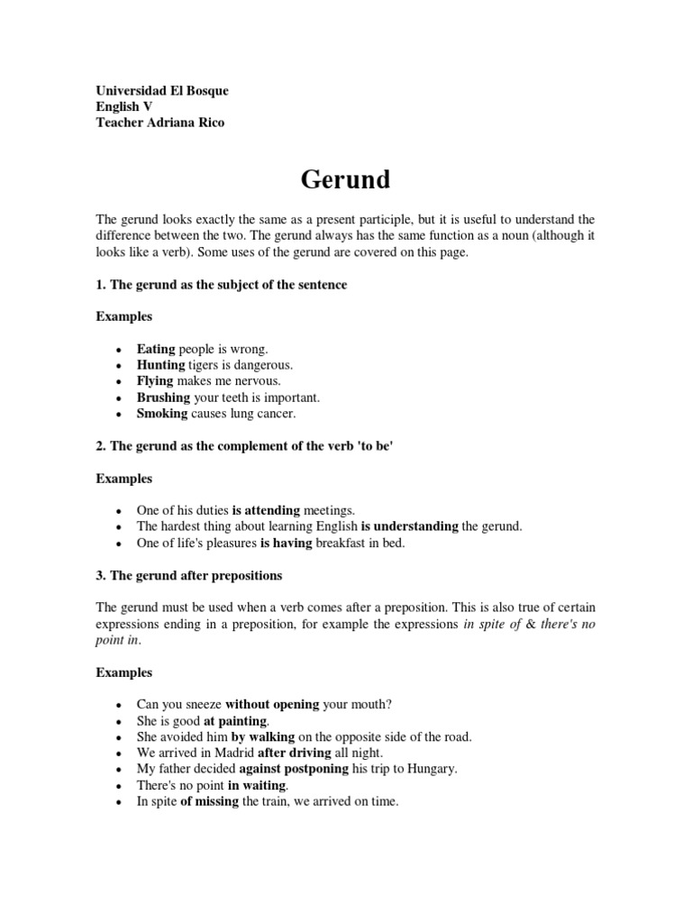 Gerund Overview Preposition And Postposition Verb