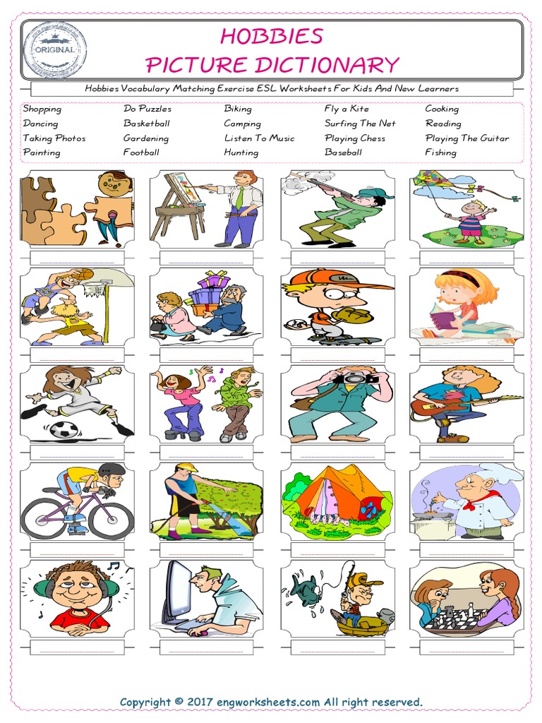 Hobbies Vocabulary Matching Exercise | PDF | Recreation | Leisure
