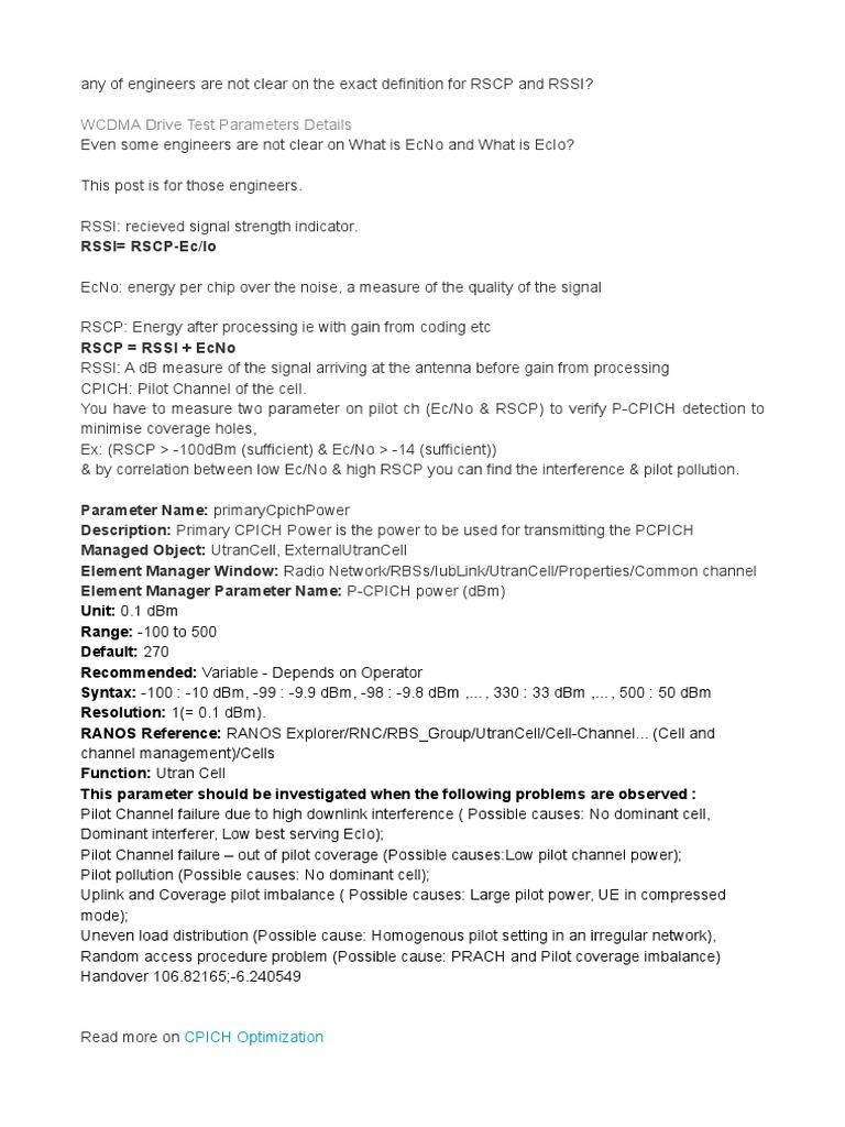 Understanding RSCP, RSSI, and LTE Parameters | PDF | Wireless ...