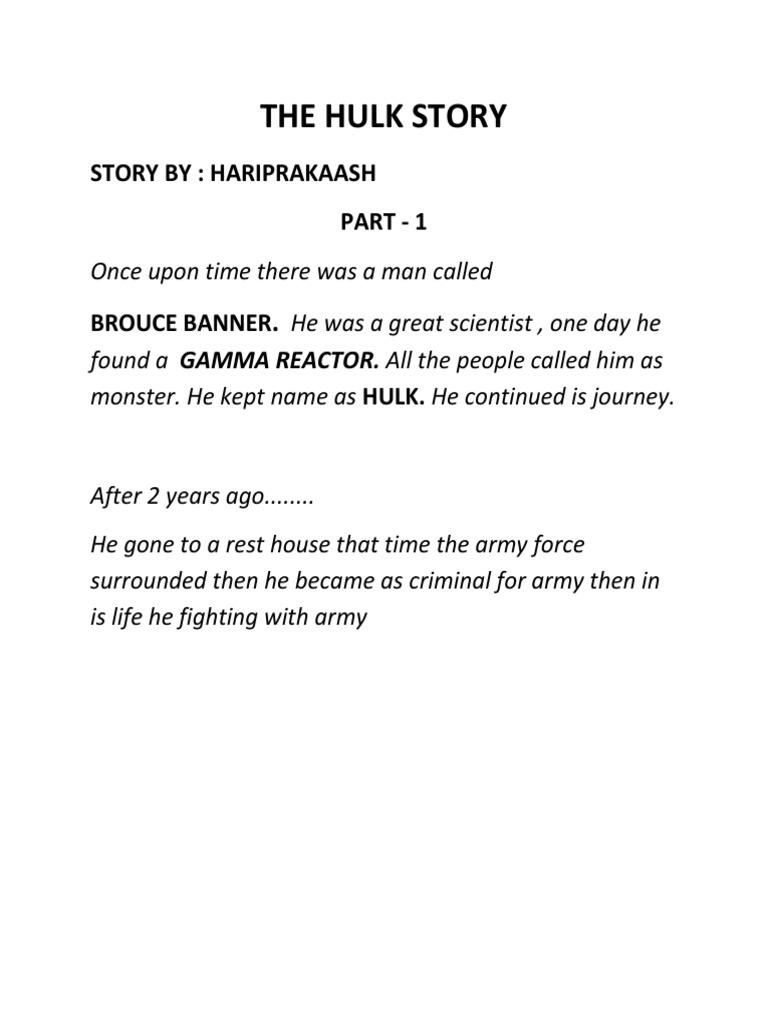 Hulk's Story for Kids: Part 1 | PDF