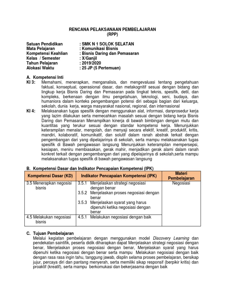 Rpp Komunikasi Bisnis Smk Pemasaran - Kaisar Soal