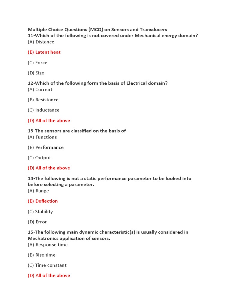 MCQs on Sensors and Transducers | PDF | Switch | Sensor