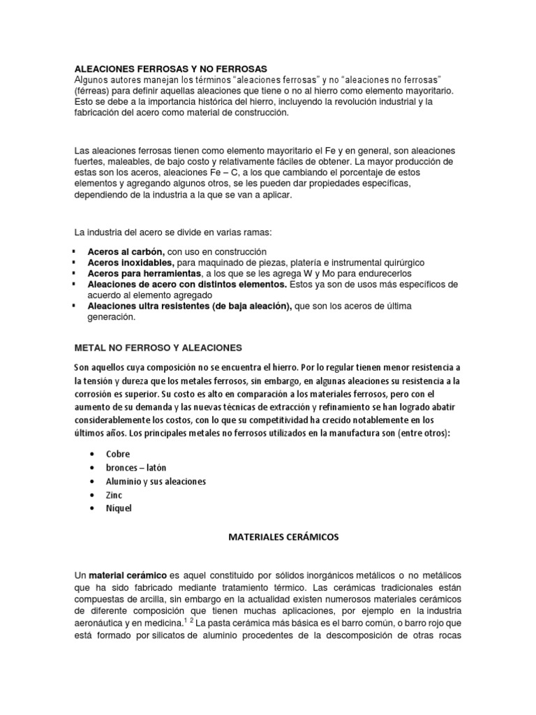 Aleaciones Ferrosas y No Ferrosas | PDF | Cerámica | Hierro