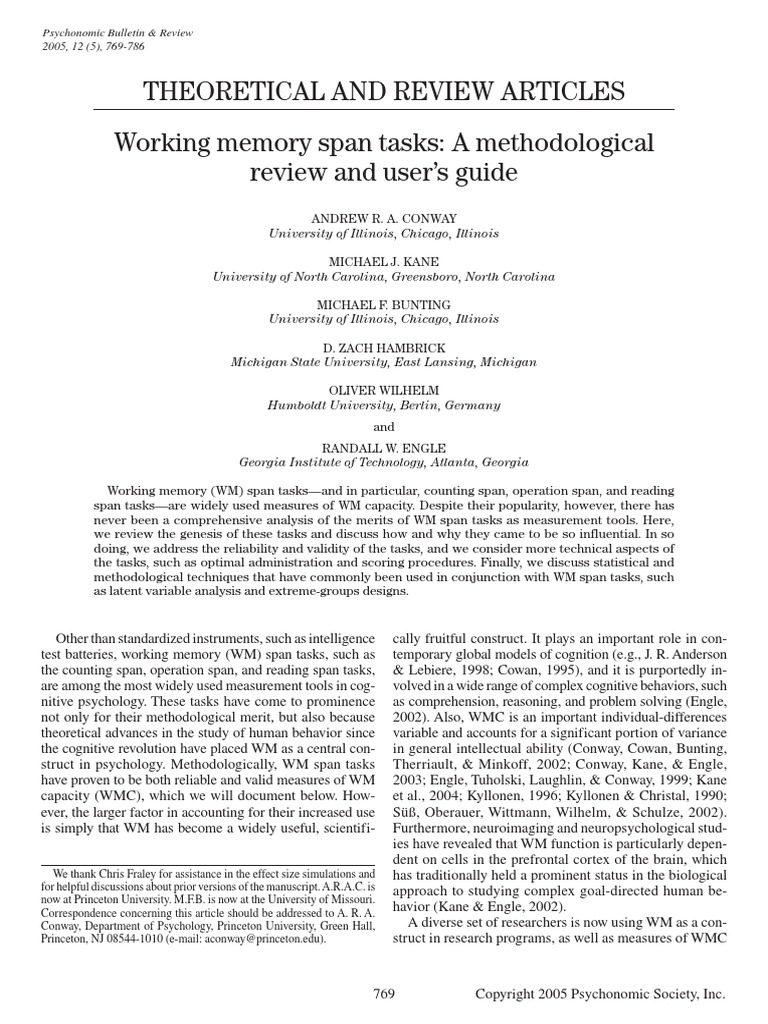 Theoretical and Review Articles Working Memory Span Tasks: A ...