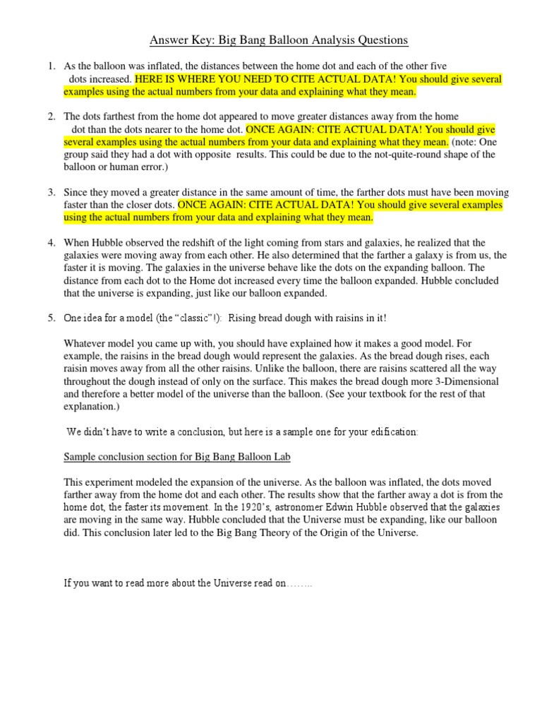 Big Bang Balloon Answer Key With Notes On The Universe | PDF | Big Bang
