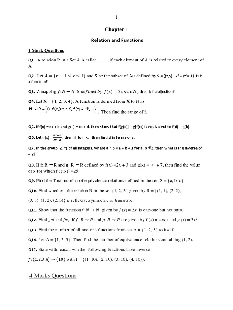 Class 12 Relations and Functions Notes | PDF | Mathematical Logic ...