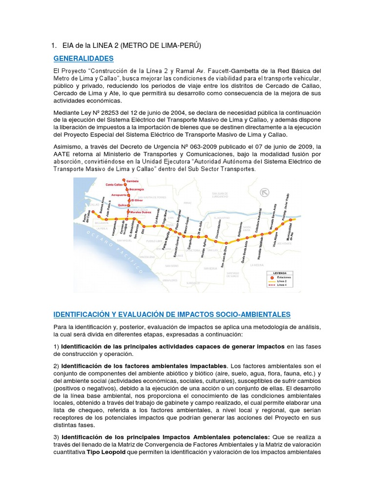 EIA Línea 2 Metro Lima: Impactos y Manejo | PDF | Evaluación de impacto ...