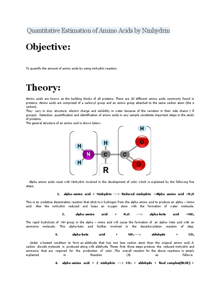 Quantitative Estimation of Amino Acids by Ninhydrin | PDF | Amino Acid ...
