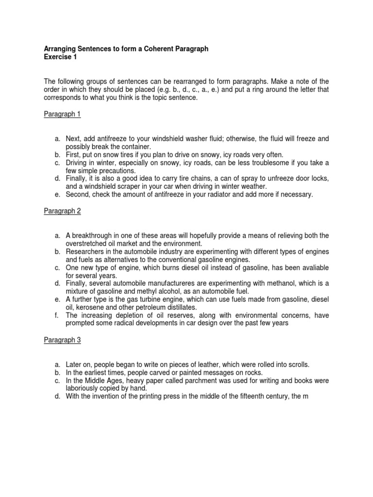Rearranging Sentences for Coherent Paragraphs | PDF | Gasoline | Diesel ...