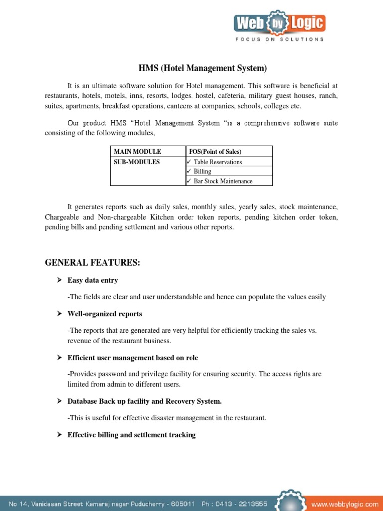 Hms (Hotel Management System) PDF Point Of Sale Hotel