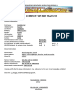 Certification For Transfer: Republic of The Philippines Department of Education Region Iv-A