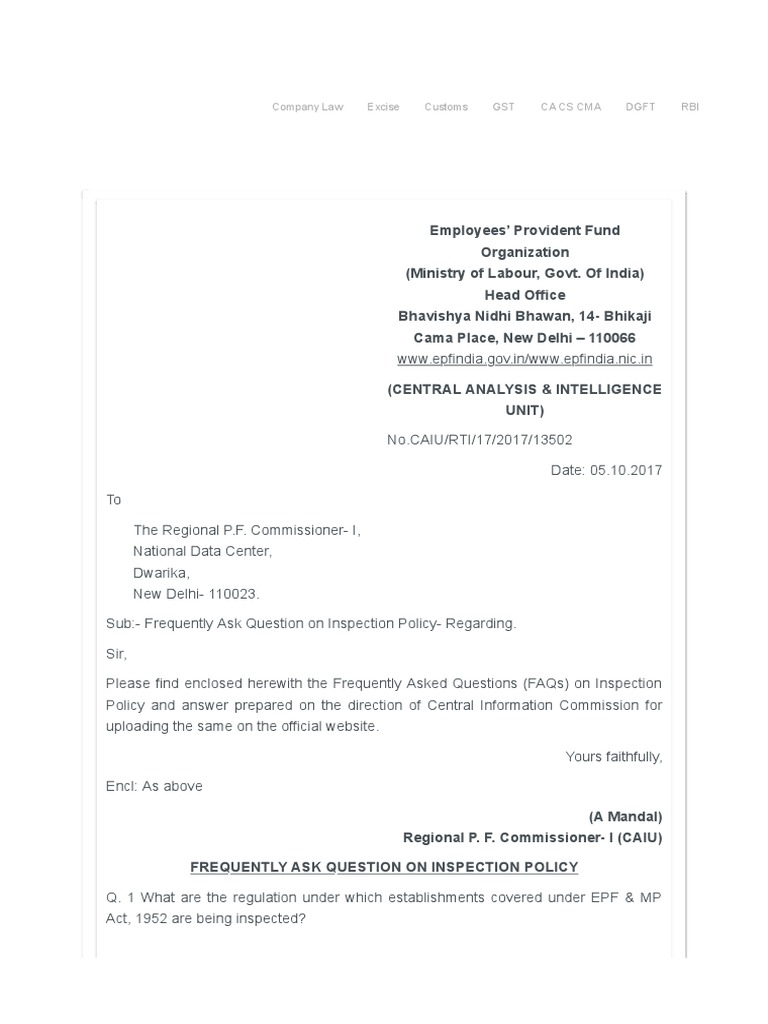 EPF Inspection Policy FAQs Guide | PDF | Justice | Crime & Violence