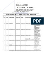 Holy Angels Nursery & Primary School: Rte 25% Student Selection List 2019-2020