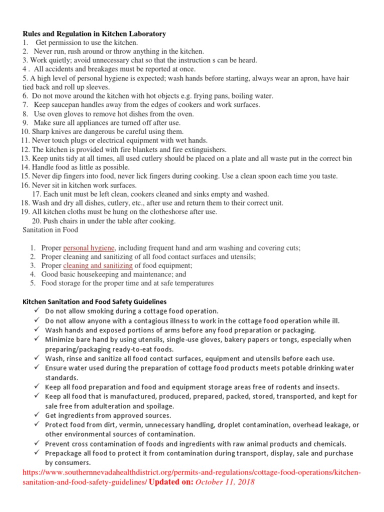 Rules and Regulation in Kitchen Laboratory Kitchen Utensil Kitchen