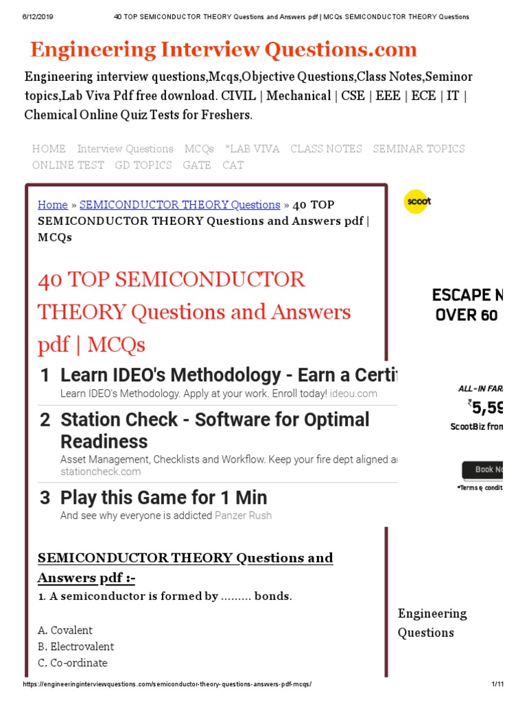 40 TOP SEMICONDUCTOR THEORY Questions and Answers PDF MCQs