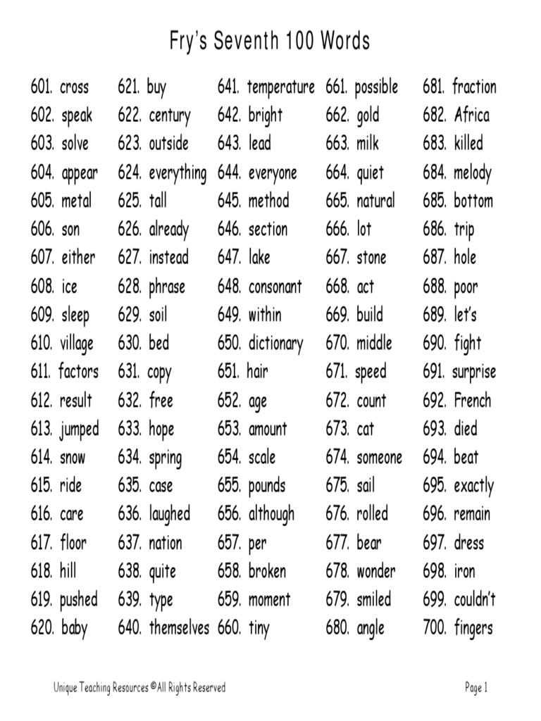 7 Fry Seventh 100 Set | PDF | Nature